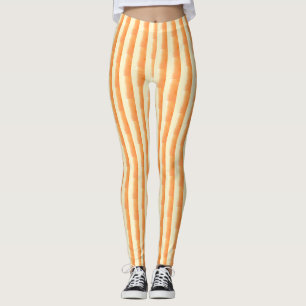 Orange Brown Cream Brush Stroke Vertical Stripes Leggings