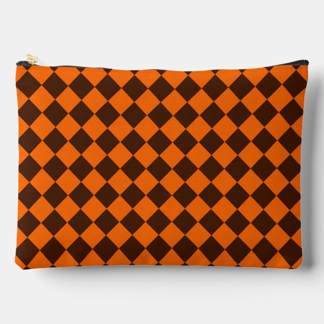 Orange Brown Diamond Chequered Pattern Accessory Pouch (Front)