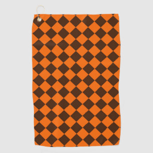Orange Brown Diamond Chequered Pattern Golf Towel