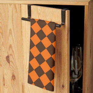 Orange Brown Diamond Chequered Pattern Kitchen Towel