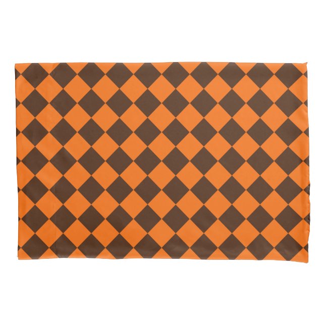 Orange Brown Diamond Chequered Pattern Pillowcase (Front-Left)