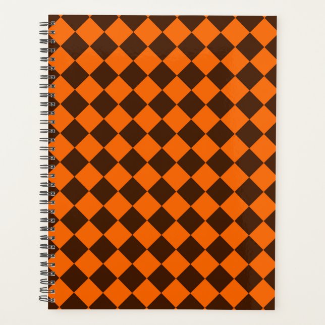 Orange Brown Diamond Chequered Pattern Planner (Front)