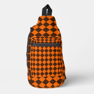 Orange Brown Diamond Chequered Pattern Sling Bag