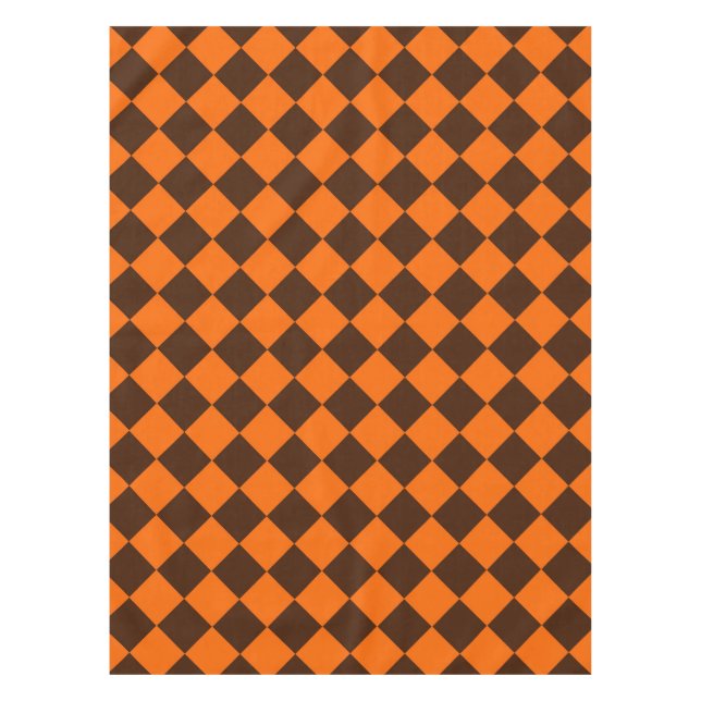 Orange Brown Diamond Chequered Pattern Tablecloth (Front)