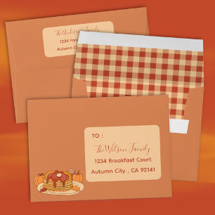 Orange-Brown Fall Envelope with Pancakes and Plaid