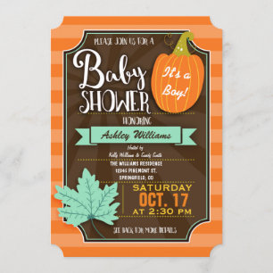Orange & Brown Fall or Halloween Baby Shower Invitation