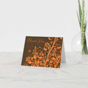 Orange Brown Floral Fall Wedding Thank You Card