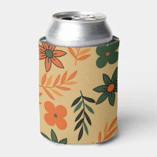 Orange Brown Floral Watercolor Botanical Drink Can Cooler