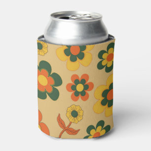 Orange Brown Floral Watercolor Botanical Drink Can Cooler