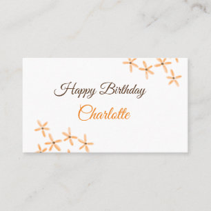 Orange brown flower happy birthday add name cutie business card