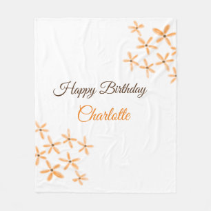Orange brown flower happy birthday add name cutie  fleece blanket