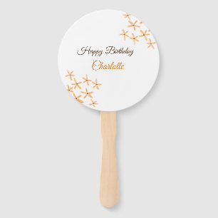 Orange brown flower happy birthday add name cutie hand fan