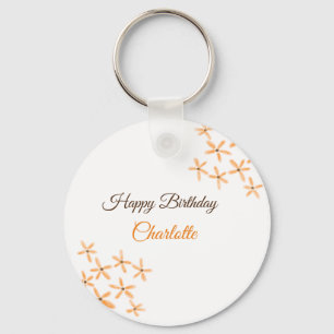 Orange brown flower happy birthday add name cutie  keychain