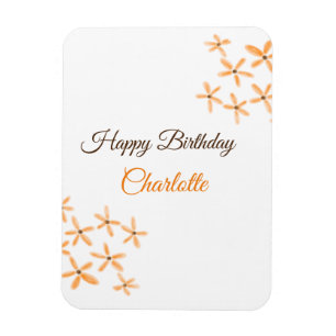 Orange brown flower happy birthday add name cutie magnet