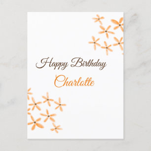 Orange brown flower happy birthday add name cutie  postcard