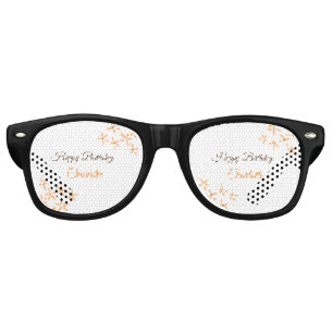 Orange brown flower happy birthday add name cutie  retro sunglasses