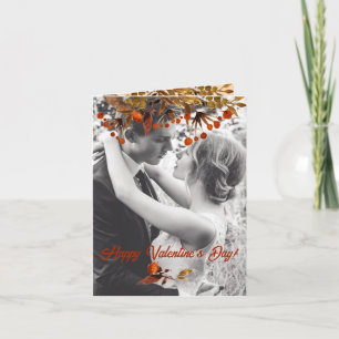 Orange Brown Foliage Valentine Add Your Own Photo Holiday Card