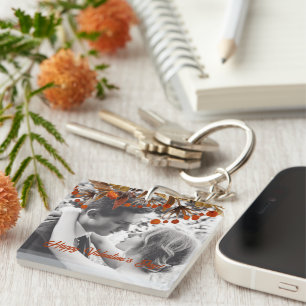 Orange Brown Foliage Valentine Add Your Own Photo Keychain
