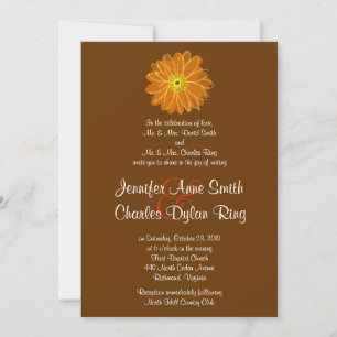 Orange & Brown Gerber Daisy Wedding Invitation