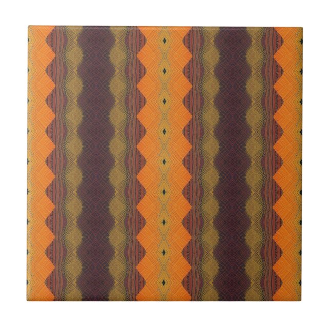 Orange brown green geometric art design  tile (Front)