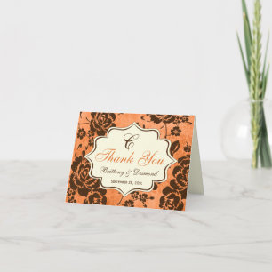 Orange Brown ivoire Floral Damask Carte de remerci