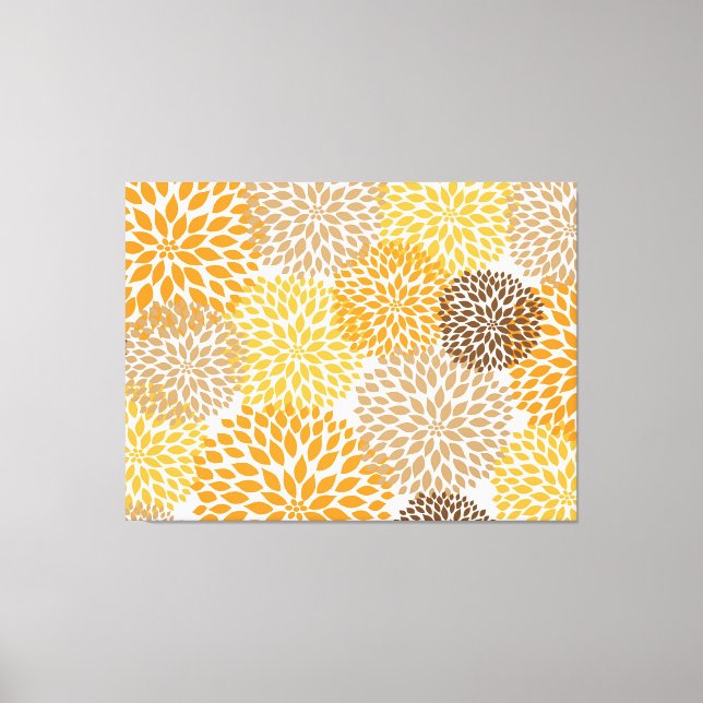 Orange Brown modern dahlia blossoms wall art (Front)