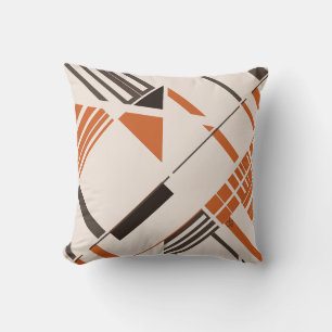 Orange Brown on Beige Geometric Abstract MCM Look Throw Pillow