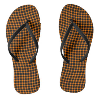 Orange Brown Plaid Checker Seamless Pattern Flip Flops