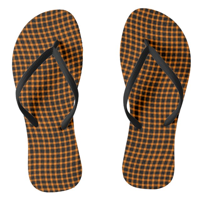 Orange Brown Plaid Checker Seamless Pattern Flip Flops (Footbed)