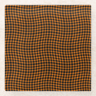 Orange Brown Plaid Checker Seamless Pattern Glass Coaster