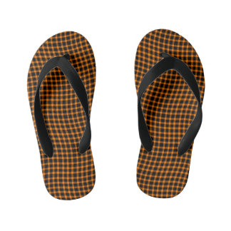 Orange Brown Plaid Checker Seamless Pattern Kid's Flip Flops