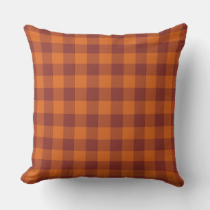 Orange Brown Plaid Chequered Pattern Throw Pillow