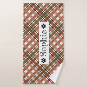 Orange & Brown Plaid Personalized Dog Cat Pet  Bath Towel