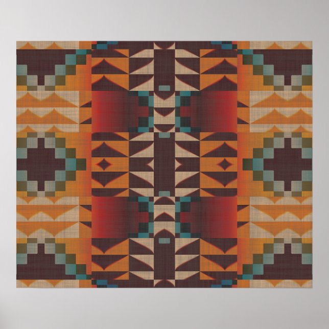 Orange Brown Red Teal Blue Ethnic Tribal Mosaic Poster (Front)