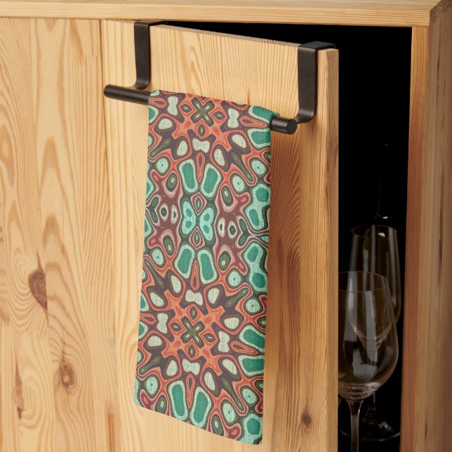 Orange Brown Red Turquoise Green Bohemian Bali Art Kitchen Towel (Thirds Fold)