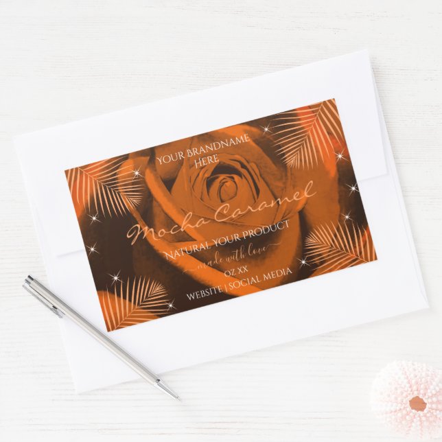 Orange Brown Rose with Palm Leaves Product Labels (Envelope)