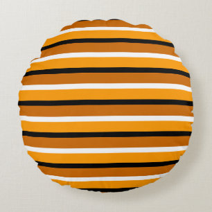 Orange Brown Stripes Pattern Design Round Pillow