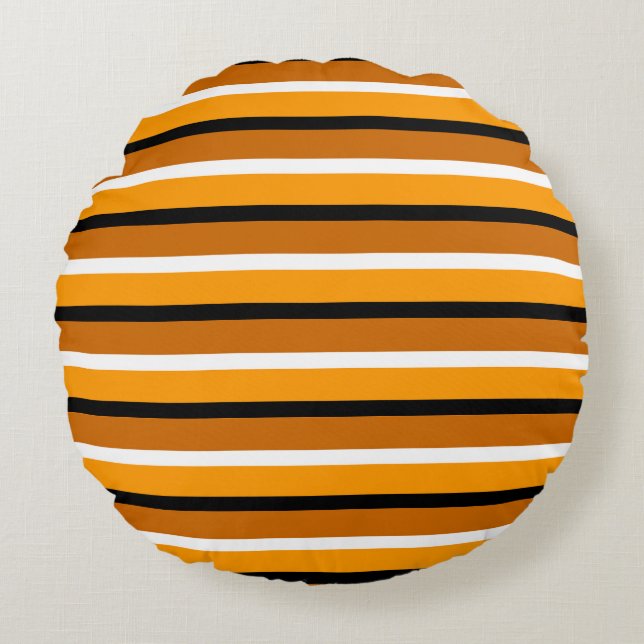 Orange Brown Stripes Pattern Design Round Pillow (Front)
