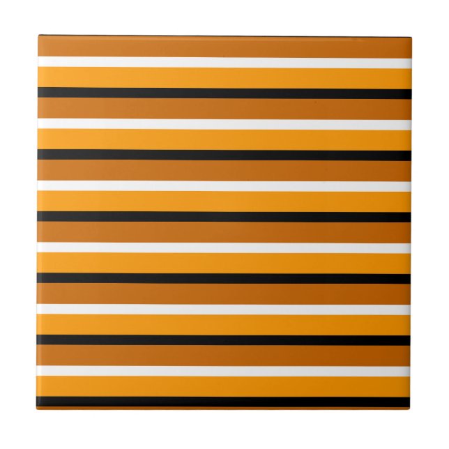 Orange Brown Stripes Pattern Design Tile (Front)