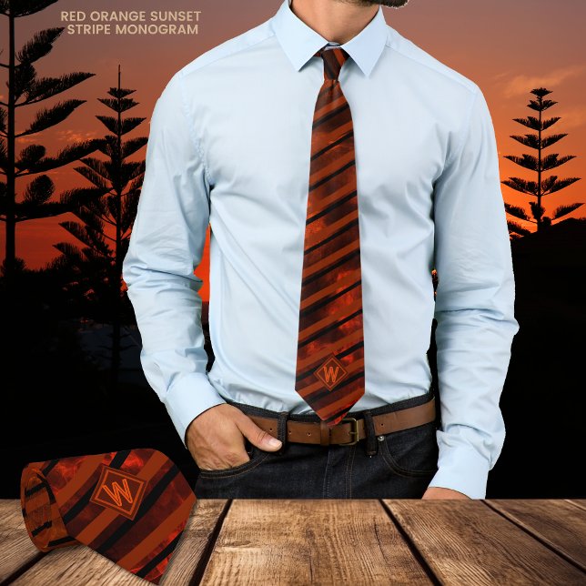 Orange Brown Sunset Novelty Cravate rayé (Orange Brown Sunset Novelty Striped Neck Tie )