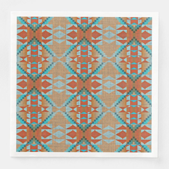 Orange Brown Turquoise Blue Eclectic Ethnic Look Napkin (Front)