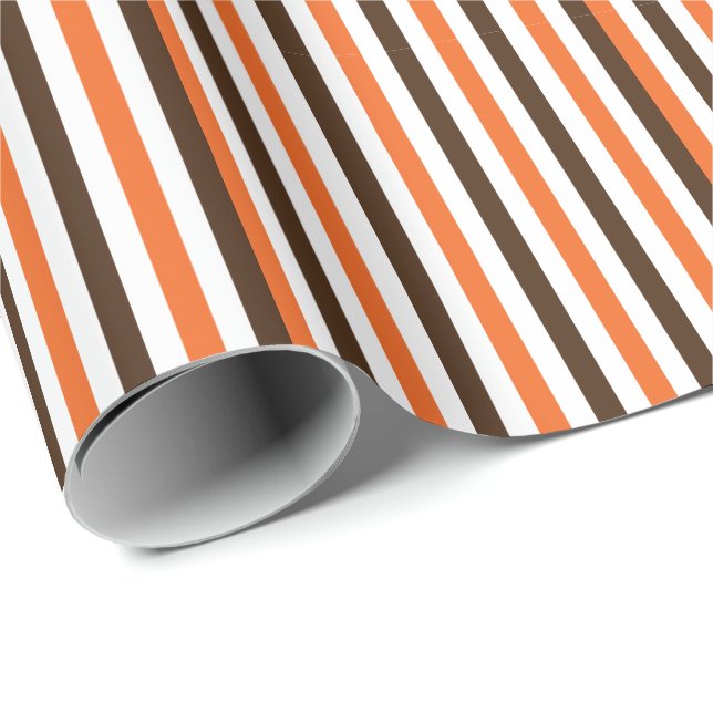 Orange Brown Vertical Stripes Pattern Wrapping Paper (Roll Corner)