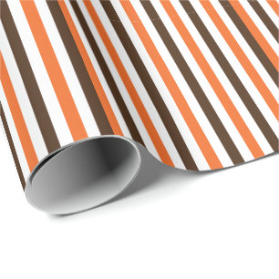 Orange Brown Vertical Stripes Wrapping Paper
