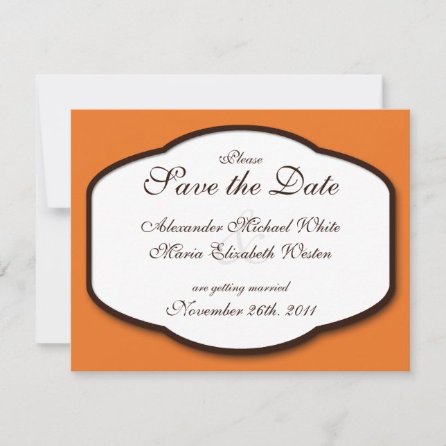 Orange Brown & White Wedding Save the Dates Invitation (Front)