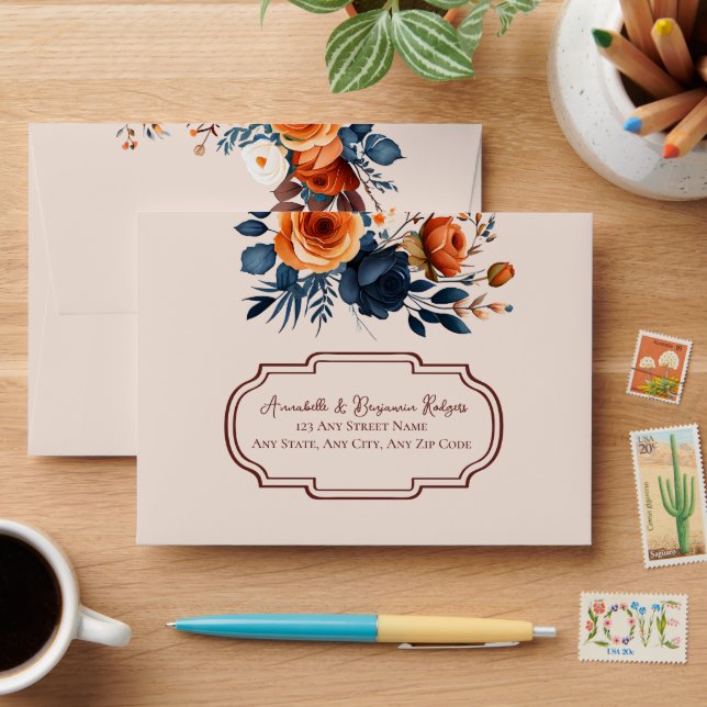 Orange brulé rustique + Enveloppe Mariage floral b (Desk)
