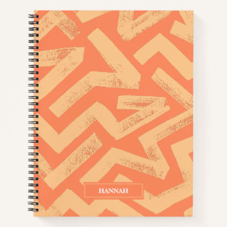 Orange Brush Lines Geometric Pattern Personalized  Notebook