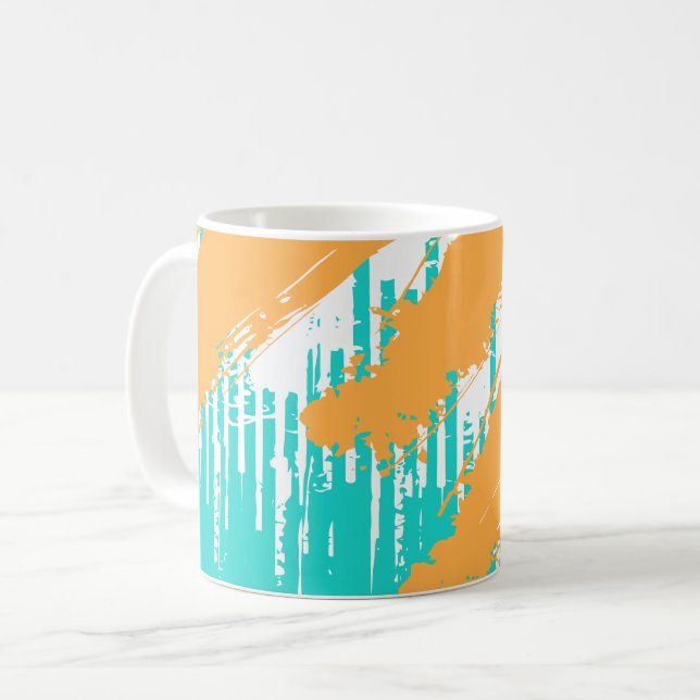 Orange Brush Strokes Over Turquoise Layers Coffee Mug (Front Left)