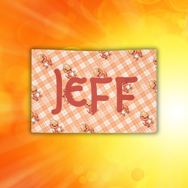 Orange Buffalo Check with Dinosaurs and Monogram | Banner (Creator Uploaded)