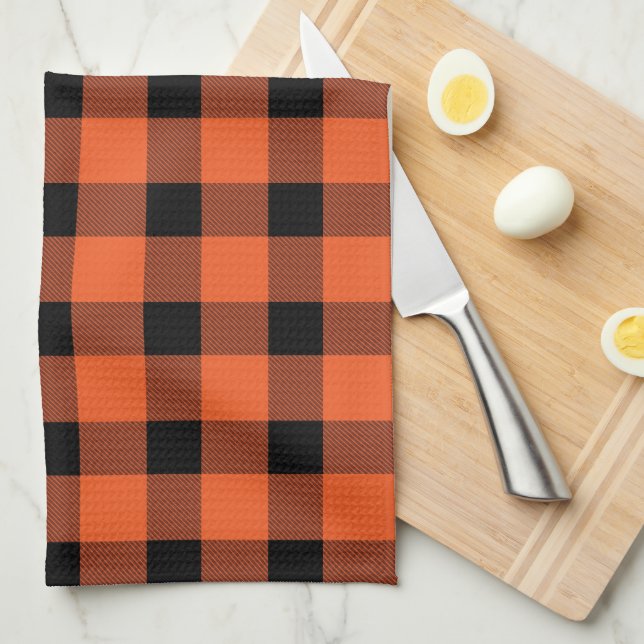 Orange Buffalo Country Lumberjack Plaid Kitchen Towel (Quarter Fold)