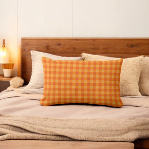 Orange Buffalo Plaid Holiday Lumbar Pillow